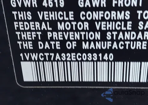 2014 Volkswagen Passat 1.8T Sel Premium from USA, damaged, VIN 1VWCT7A32EC033140